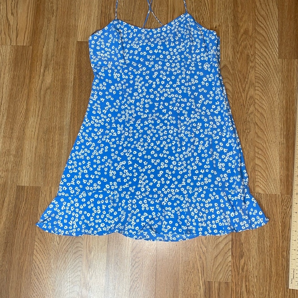 Zara Blue and White Ruffled One Shoulder Sundress